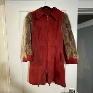 Vintage! 1960/70s Leathercraft Process of America Red Suede Fur Sleeve Jacket